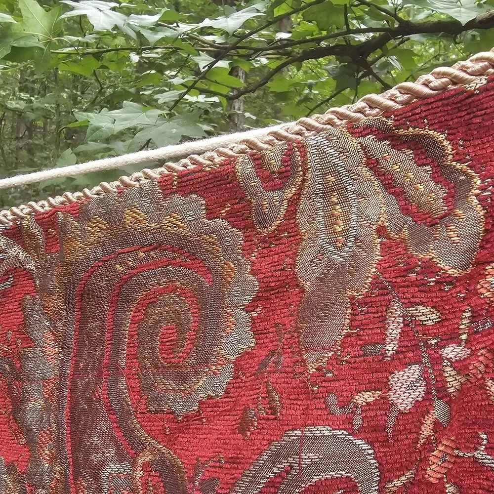 Vintage 1980s Ornate Paisley Damask Window Valance with Gold Tassel Trim